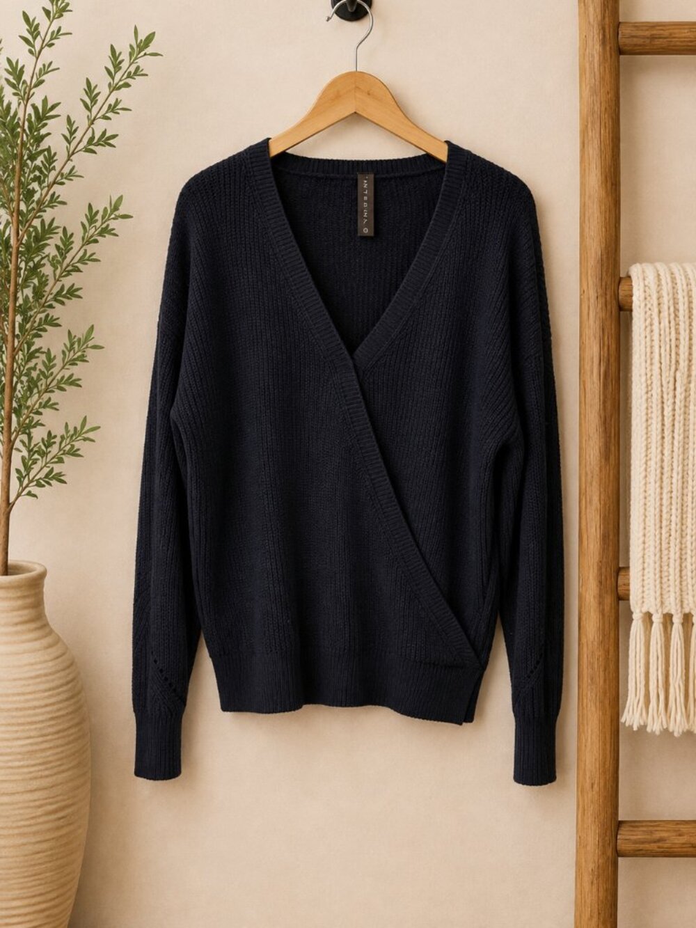 Interval Navy Wrap Front V Neck Knit Sweater XL